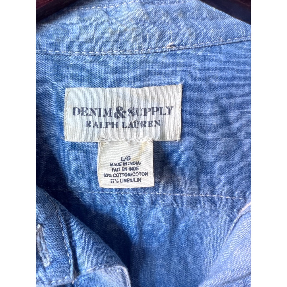 Denim & Supply Ralph Lauren Cotton Linen Pintuck Tunic Shirt Light Wash Large - Picture 2 of 5